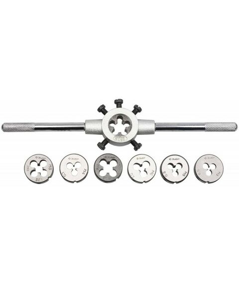 Метчики, плашки: Набор плашек на карточке Зубр 28128-H8 8 предметов, сталь 9ХС фотографии