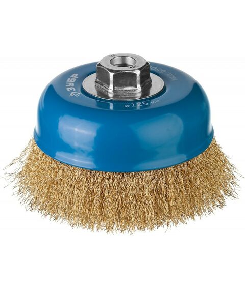 Шлифовка, зачистка: Щетка чашечная Зубр Профессионал 125 мм витая латунированная стальная проволока, 0.3 мм [3526-125] фотографии