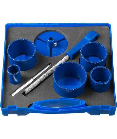 Буры, пики, коронки, сверла: Набор кольцевых коронок Зубр Профессионал 8 шт: d 33, 53, 67, 73, 83 мм, карбид-вольфрамовое нанесение [33350-H8_z01] фотографии