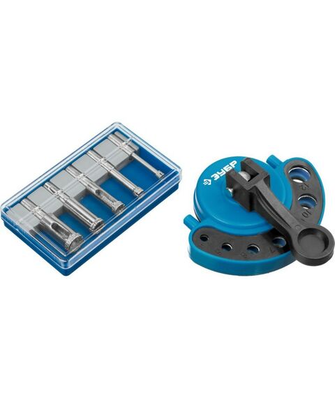 Наборы оснастки: Набор алмазных трубчатых сверл с кондуктором Зубр Профессионал 29851-H6 d 4, 6, 8, 10, 12 мм, Р60 фотографии