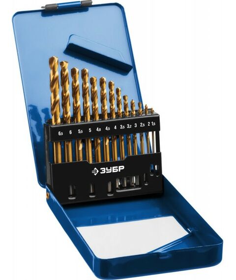 Буры, пики, коронки, сверла: Набор сверл по металлу Зубр ТИТАН 13шт (1.5-6.5мм) сталь Р6М5, класс А, титановое покрытие [29615-H13] фотографии