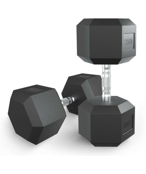 Гантели: Гантель гексагональная UNIXFIT 40 кг обрезиненная, пара фотографии