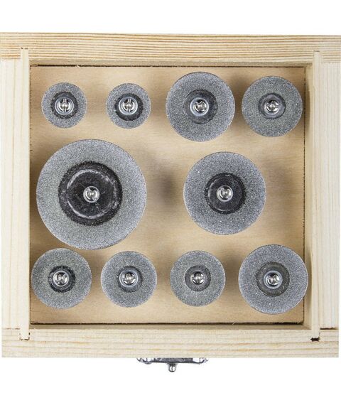 Прямошлифовальные машины (граверы): Набор алмазных отрезных мини-кругов Зубр 10 шт., 16 - 40 мм хвостовик d3 мм [33385-H10] фотографии