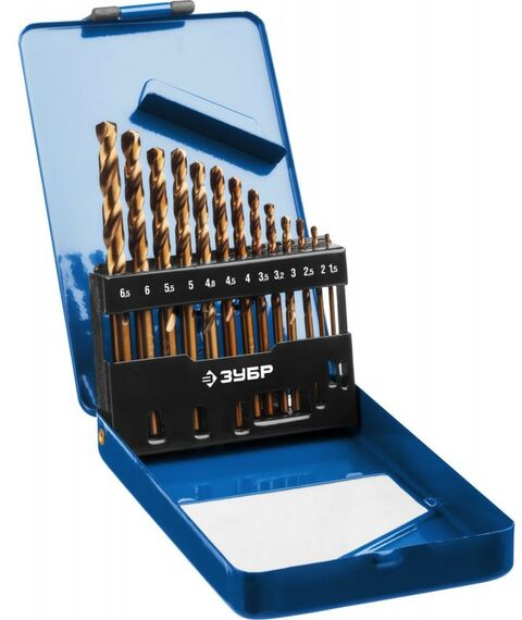 Буры, пики, коронки, сверла: Набор сверл по металлу Зубр КОБАЛЬТ 13шт (1.5-6.5мм) сталь Р6М5К5, класс А, мет.бокс [29626-H13] фотографии