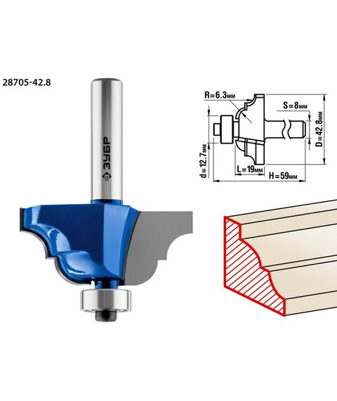 Принадлежности для фрезерных станков: Фреза кромочная калевочная Зубр №4 42.8x19мм радиус 6.3мм [28705-42.8] фотографии