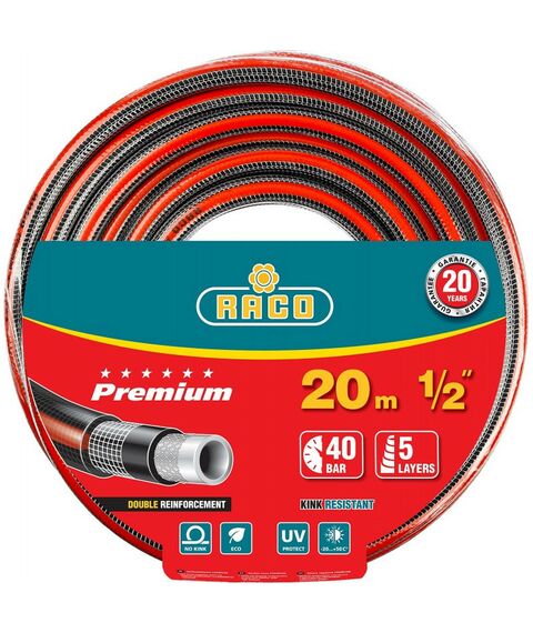 Шланги, системы водопровода и автополива: Поливочный шланг RACO PREMIUM 1/2" 20 м 40 атм, пятислойный, усиленный двумя слоями армирования [40300-1/2-20] фотографии