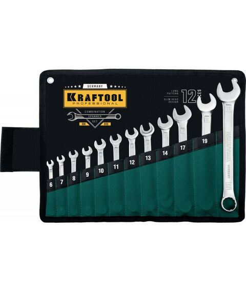 Наборы инструментов и ключи: Набор комбинированных гаечных ключей KRAFTOOL 12 шт 6 - 22 мм [27079-H12] фотографии