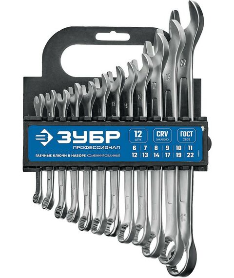 Наборы инструментов и ключи: Набор комбинированных гаечных ключей Зубр Профессионал 12 шт 6 - 22 мм [27088-H12] фотографии