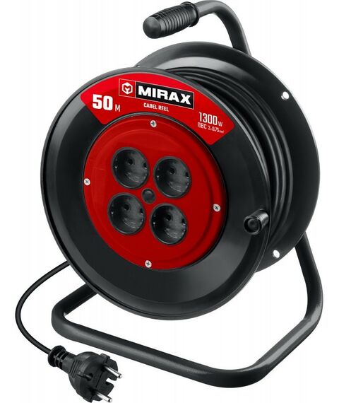 Удлинители электрические: удлинитель на катушке MIRAX ПВС 2 х 0.75 мм2 50 м, 1300 Вт [55052-50] фотографии