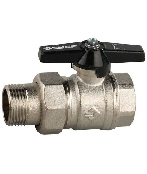 Столярно-слесарный инструмент: Полнопроходной шаровой кран с накидной гайкой Зубр d 1" ручка "бабочка", "мама-папа" [4-51327-C-1] фотографии