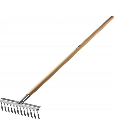 Грабли: Садовые грабли GRINDA PROLine PS-12 WOOD 370 х 105 х 1300 мм, 12 витых зубцов, нержавеющая сталь, деревянный черенок [39481-12] фотографии