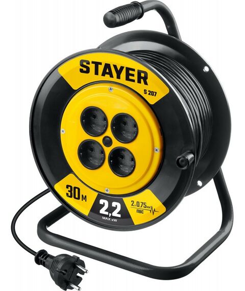 Удлинители электрические: Удлинитель на катушке STAYER S-207 ПВС, 2 х 0.75 мм2, 30 м, 2200 Вт [55073-30] фотографии
