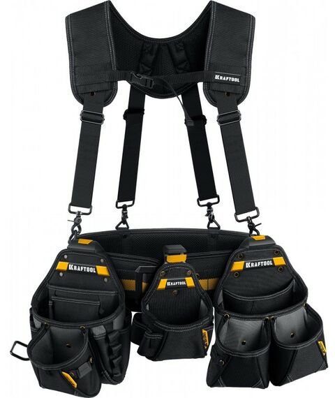 Ящики и сумки для инструмента: Пояс монтажника KRAFTOOL KBS-5 в комплекте: пояс монтажника, подтяжки и 3 сумки [38760-5] фотографии