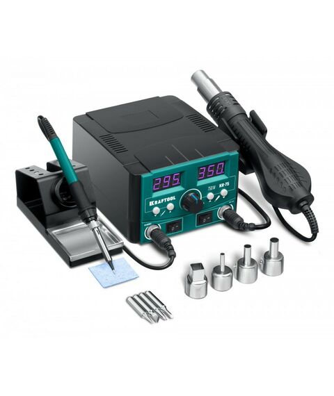 Паяльное оборудование: Ремонтная паяльная станция KRAFTOOL KR-75 2-в-1 100-480°С 750 Вт [55340] фотографии