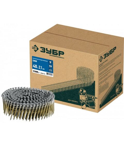 Гвозди прямого монтажа: Барабанные гвозди рифленые Зубр CNW 40 х 2.1 мм 12600 шт [305382-40] фотографии