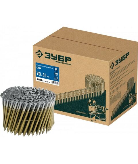 Гвозди прямого монтажа: Барабанные гвозди рифленые Зубр CNW 70 х 3.1 мм 4800 шт [305382-70] фотографии