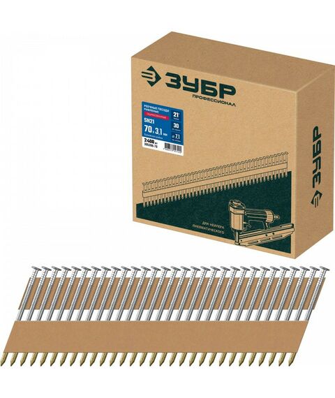 Гвозди прямого монтажа: Реечные гвозди рифленые оцинкованные Зубр SN21 70 х 3.1 мм 2400 шт [305396-70] фотографии