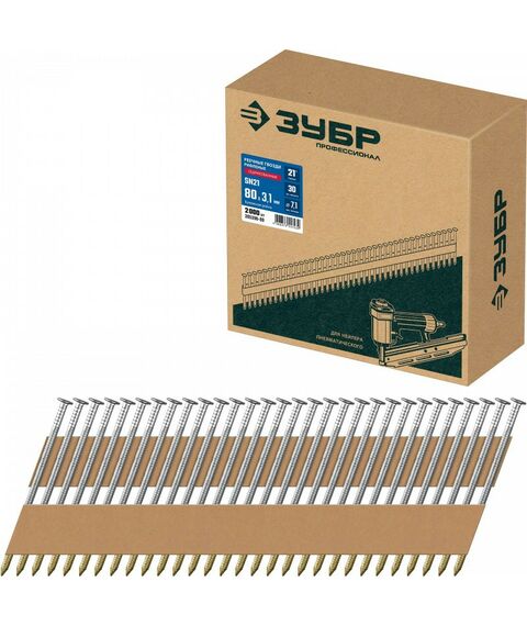 Гвозди прямого монтажа: Реечные гвозди рифленые оцинкованные Зубр SN21 80 х 3.1 мм 2000 шт [305396-80] фотографии