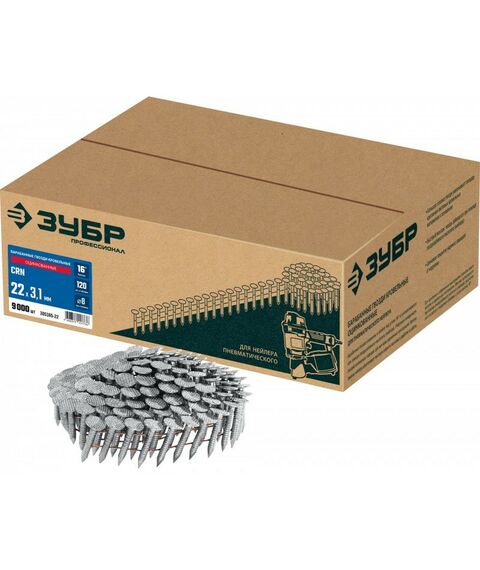 Гвозди прямого монтажа: Барабанные гвозди кровельные оцинкованные Зубр CRN 22 х 3.1 мм 9000 шт [305385-22] фотографии