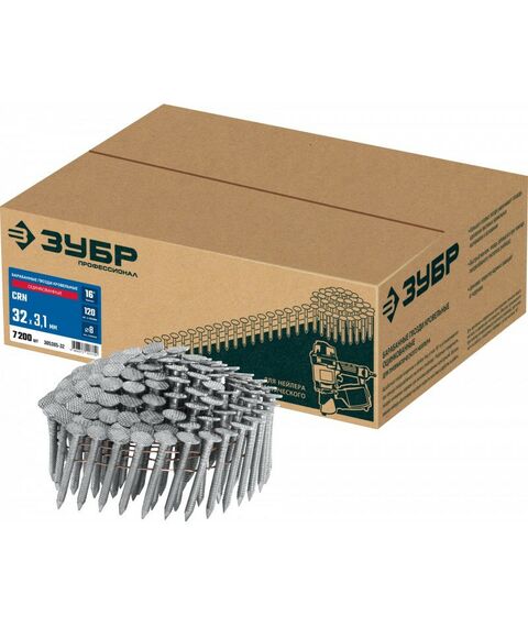 Гвозди прямого монтажа: Барабанные гвозди кровельные оцинкованные Зубр CRN 32 х 3.1 мм 7200 шт [305385-32] фотографии