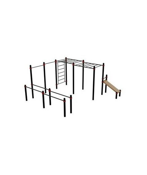 Воркаут комплекс: брусья двойные, турник-2, стенка, рукоход двойной, пресс-скамья Д-108 AVW016 фотографии