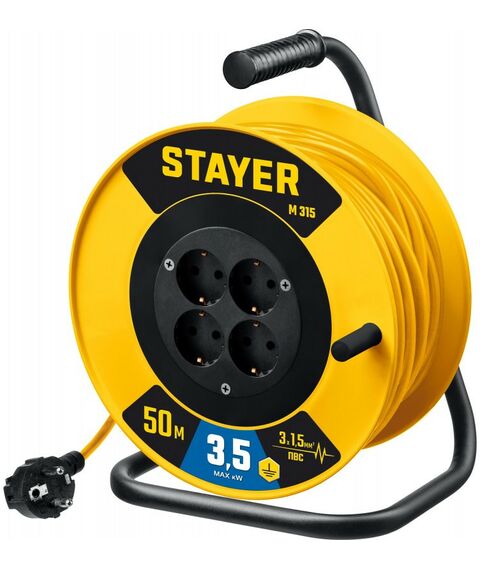 Силовой удлинитель на катушке STAYER M-315 ПВС, 3 х 1.5 мм2, 50 м, 3500 Вт [55078-50] фотографии