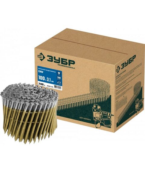 Барабанные гвозди рифленые Зубр CNW 100 х 3.1 мм 2400 шт [305382-100] фотографии