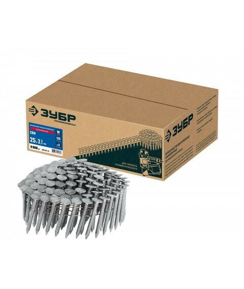 Барабанные гвозди кровельные Зубр CRN 25 х 3.1 мм оцинкованные, 9000 шт [305385-25] фотографии