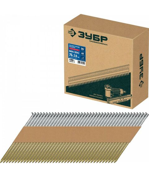 Реечные гвозди рифленые Зубр SN34 (D34) 75 х 2.8 мм оцинкованные, 4000 шт [305399-75] фотографии