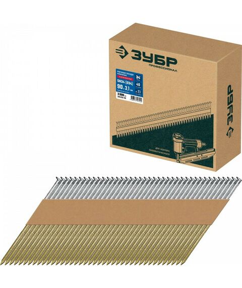 Реечные гвозди рифленые Зубр SN34 (D34) 90 х 3.1 мм оцинкованные, 3000 шт [305399-90] фотографии