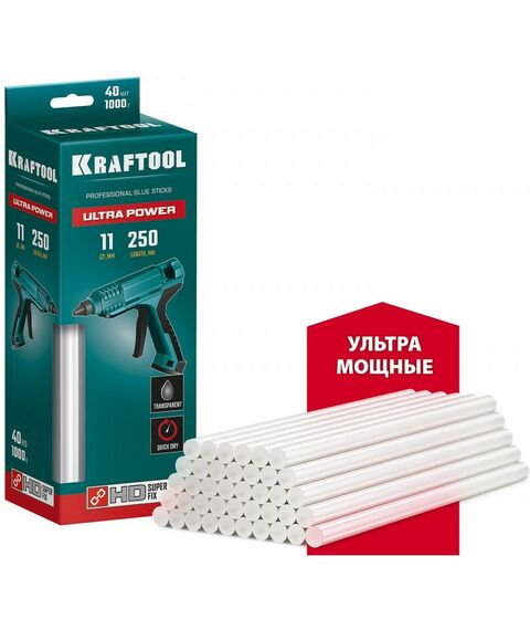 Клеевые стержни KRAFTOOL Ultra Power 11 х 250 мм 40 шт, ультрамощные, прозрачные [06848-40] фотографии