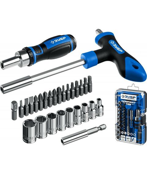 Реверсивная отвёртка с насадками Зубр Профессионал Компакт-Т29 29 предметов [25168-H29] фотографии