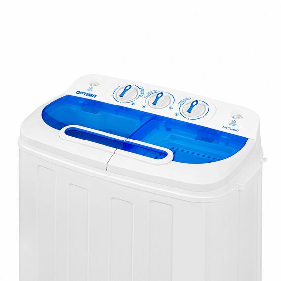 Стиральная машина OPTIMA МСП-40П Загрузка белья для стирки 4кг, загрузка белья для отжима 2.5кг, центрифуга, материал крышки пластик, мощность стирки 260Вт, мощность центрифуги 145Вт, сливной насос, класс защиты от поражения электричеством фотографии