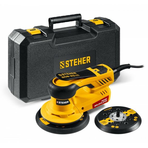 Орбитально-шлифовальная машина STEHER BOS-25 Duo d125 / d150 мм, 2.5 мм, 350 Вт, бесщеточная, кейс [BOS-25] фотографии
