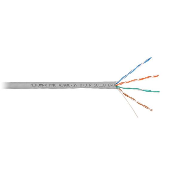 Кабель Nikomax NMC 4100C-WT U/UTP 4 пары, Кат.5e (Класс D), тест по ISO/IEC, 100МГц, одножильный, BC (чистая медь), 24AWG (0,51мм), полимерный материал нг(А)-HF, внутренний, белый, 305м фотографии