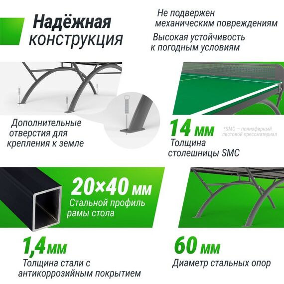 Антивандальный теннисный стол UNIX line 14 mm SMC (Green/Grey) фотографии