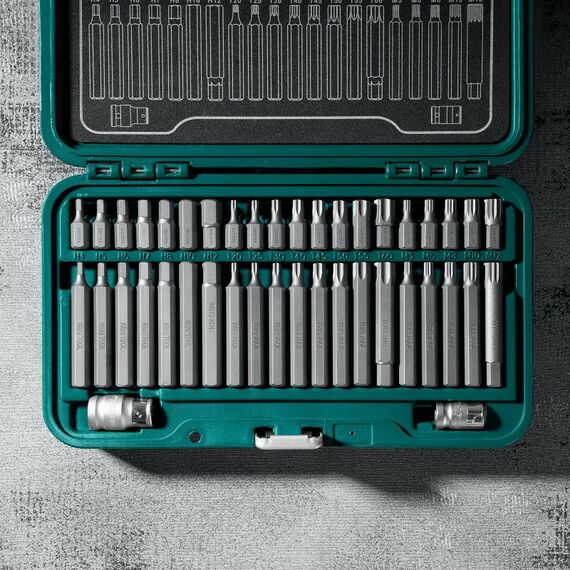 Набор специальных бит KRAFTOOL THS-42 42 шт (HEX, TX, SPLINE) хвостовик 10 мм под квадрат 1/2" [26554] фотографии