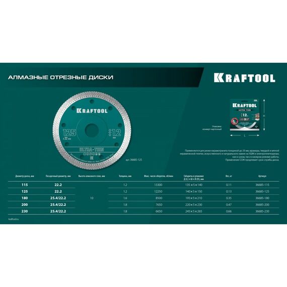 Ультратонкий алмазный диск KRAFTOOL ULTRA-THIN 230х1.8 мм [36685-230] фотографии