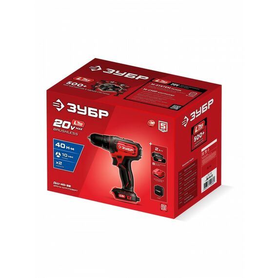 Дрель-шуруповерт Зубр ДШ-40-22 20 В, 40 Н·м, 2 АКБ LMS (2 А·ч), сумка фотографии