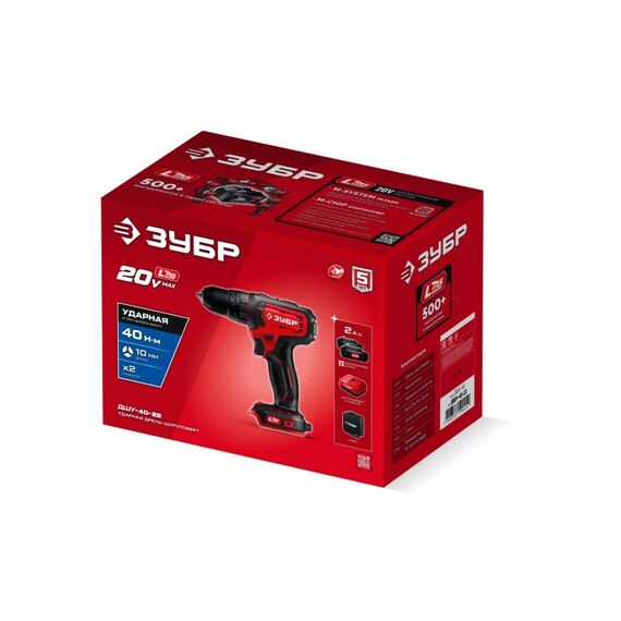 Ударная дрель-шуруповерт Зубр ДШУ-40-22 20 В, 40 Н·м, 2 АКБ LMS (2 А·ч), сумка фотографии