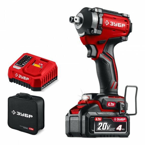 Бесщеточный ударный гайковерт Зубр ГБУ-350-41 20 В, 350 Н·м, 1 АКБ LMS (4 А·ч), сумка фотографии