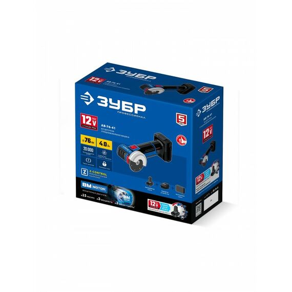 Бесщеточная УШМ Зубр AB-76-41 12 В, D76 мм, 1 АКБ тип Т7 (4 А·ч), сумка, Профессионал фотографии