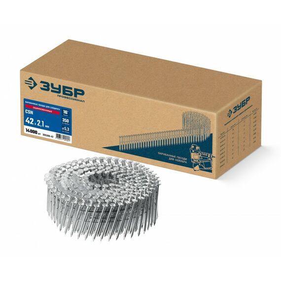 Барабанные гвозди для сайдинга оцинкованные Зубр CSN 42 х 2.1 мм 14000 шт [305386-42] фотографии