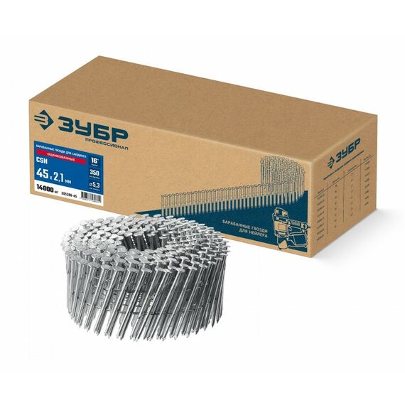 Барабанные гвозди для сайдинга оцинкованные Зубр CSN 45 х 2.1 мм 14000 шт [305386-45] фотографии