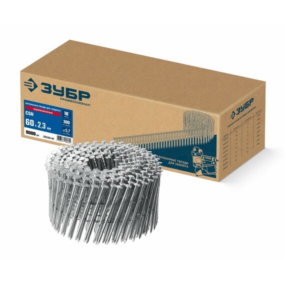 Барабанные гвозди для сайдинга оцинкованные Зубр CSN 60 х 2.3 мм 9000 шт [305386-60] фотографии