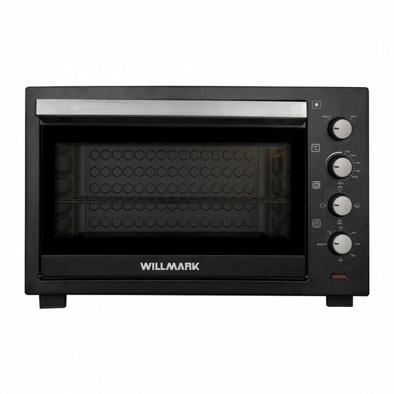 Духовка электрическая мини-печь WILLMARK WOC-805BL объем 80 л, внутренняя подсветка, таймер, конвекция, 4 линейных тэна, комплект: противень, решетка, держатель, черный фотографии