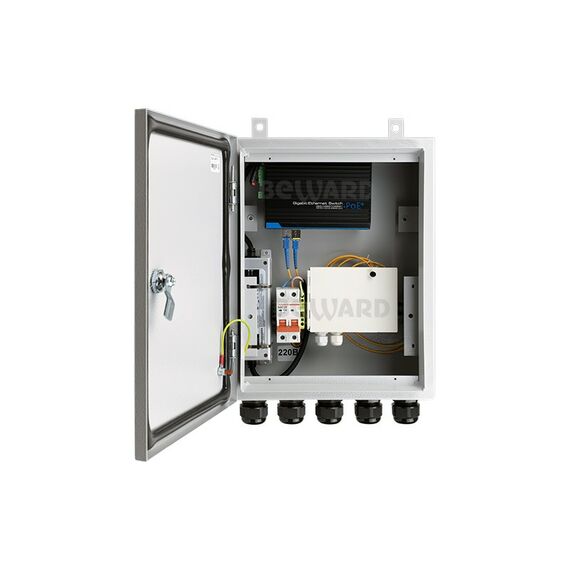 Уличный неуправляемый коммутатор Beward B-431-8P2F 8 портов с поддержкой High PoE, PoE бюджет 137 Вт, встроенный оптический кросс на 2 кабеля, IP54, от -40 до +50°С фотографии