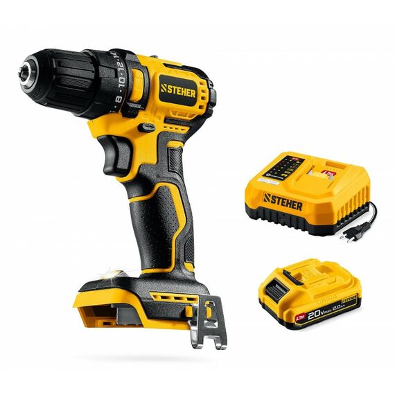 Бесщеточная дрель-шуруповерт STEHER CB-45-21 20 В, 45 Н·м, 1 АКБ LMS (2 А·ч) фотографии