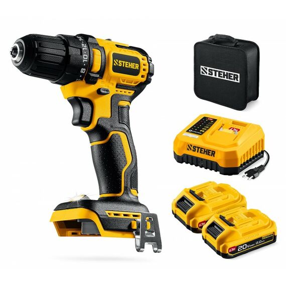 Бесщеточная дрель-шуруповерт STEHER CB-45-22 STEHER 20 В, 45 Н·м, 2 АКБ LMS (2 А·ч), сумка (CB-45-22) фотографии