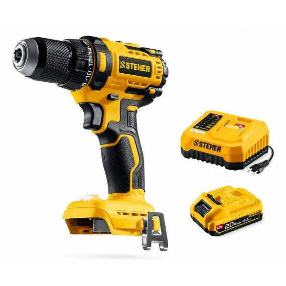 Бесщеточная дрель-шуруповерт STEHER CB-65-21 20 В, 65 Н·м, 1 АКБ LMS (2 А·ч) фотографии
